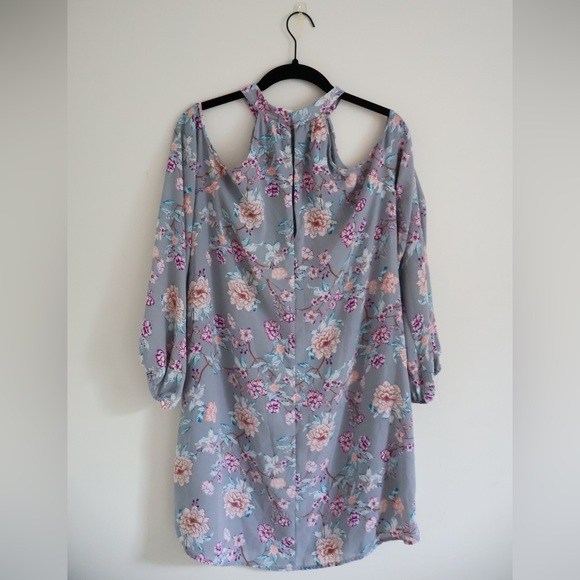 LUSH Purple Floral Dress Long Sleeves Open Shoulders (small) - Picture 6 of 6